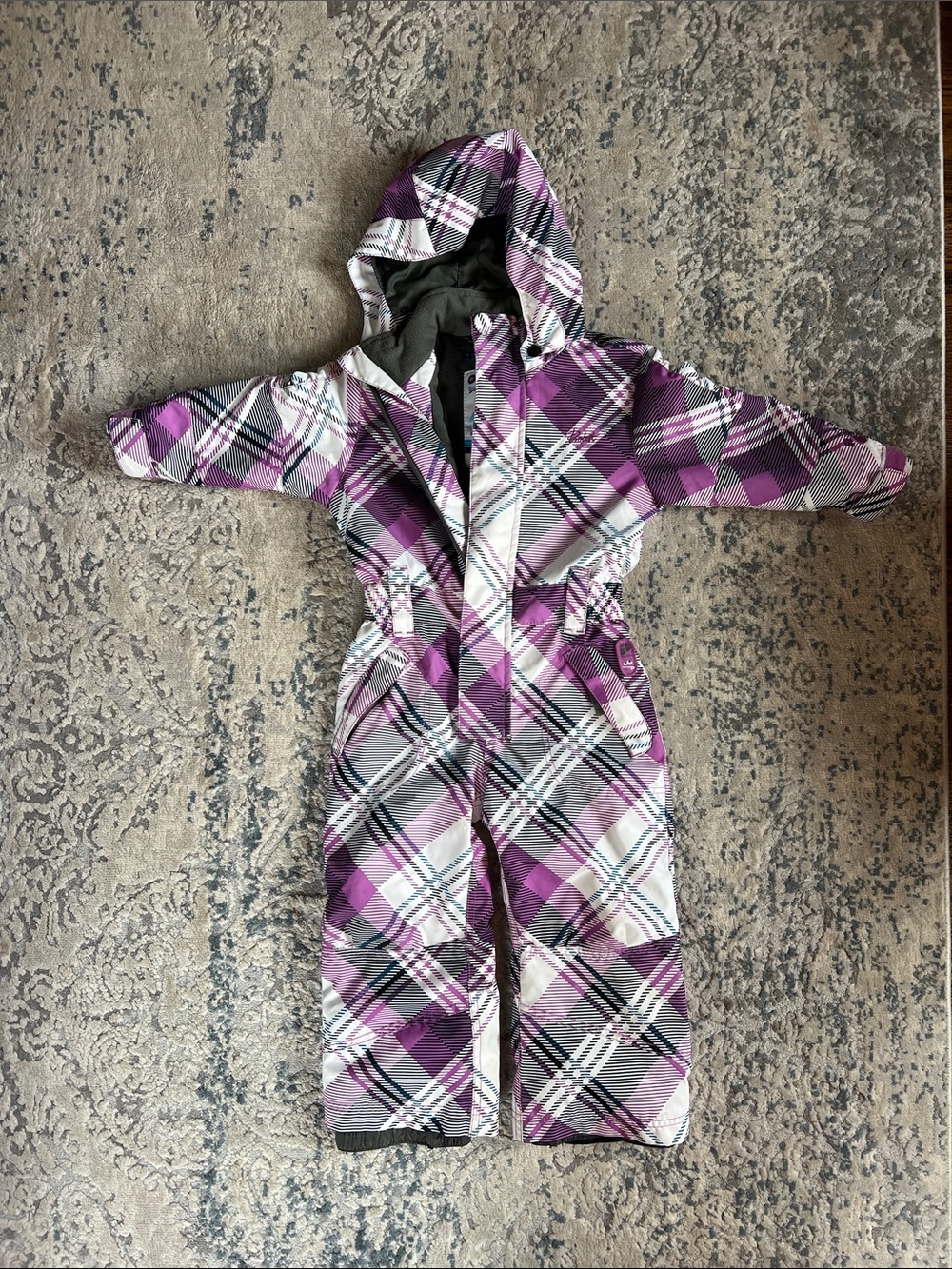 Protest Kids Purple Plaid Hooded One-Piece Snowsuit